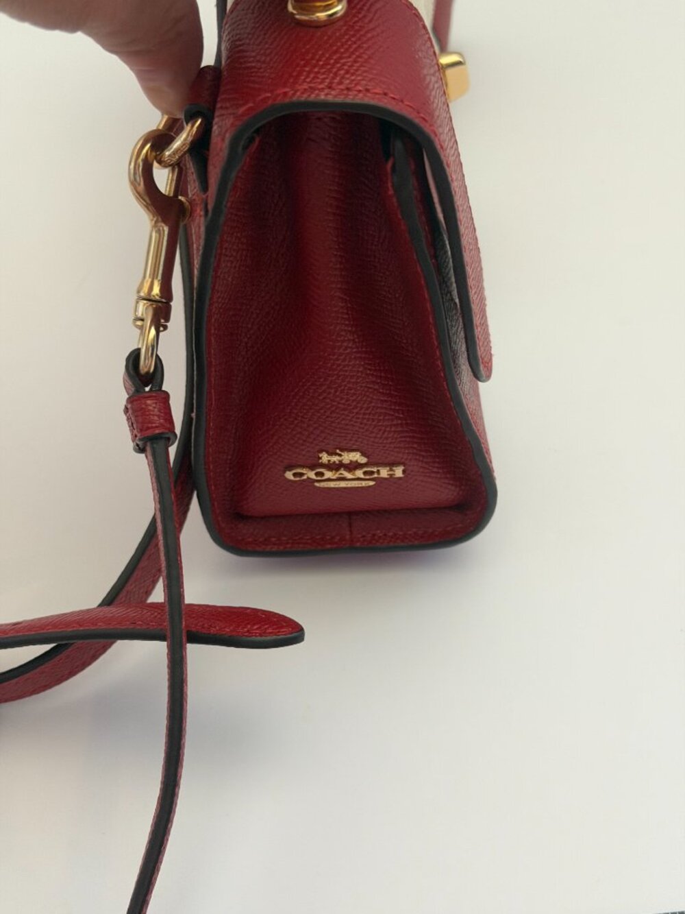 Coach Tilly Satchel 23 in Red/Chalk Striped Crossgrain - Picture 7 of 9